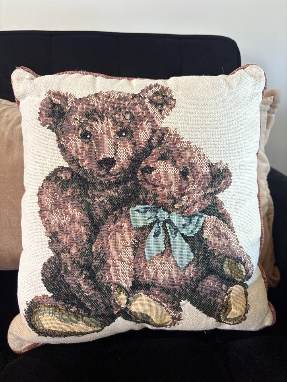 Teddy Bear 12”x12” Needlepoint Accent Pillow
